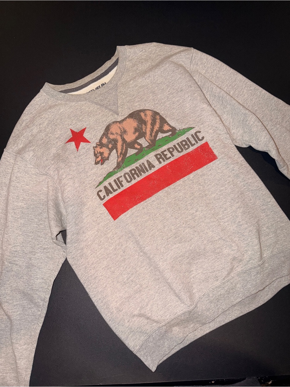 Fifth Sun Heather Gray Crewneck Sweatshirt with Red Star and Bear Graphic
